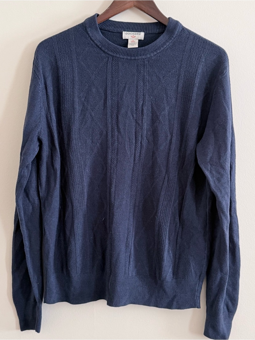 Dockers Men's Navy Cable-Stitch Crewneck Sweater